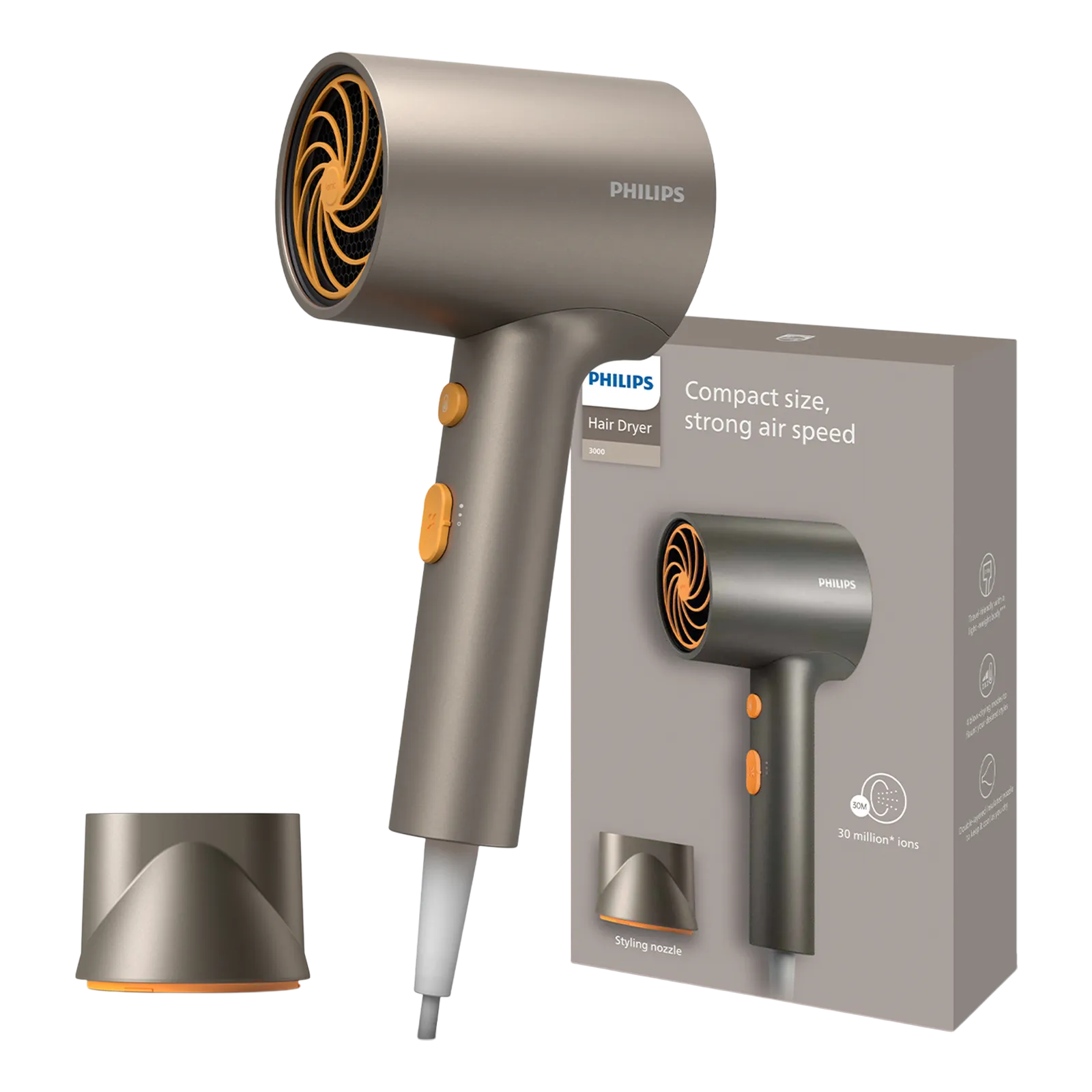 PHILIPS BHD 3000 Series Hair Dryer with 2 Heat Settings (Ionic Technology, Metalic) Croma sale