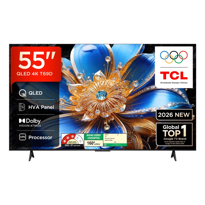 TCL T series 139.7 cm (55 inch) 3 Star QLED 4K Super Ultra HD Smart Google TV with Google Voice Assistant (2026 Model) Croma sale