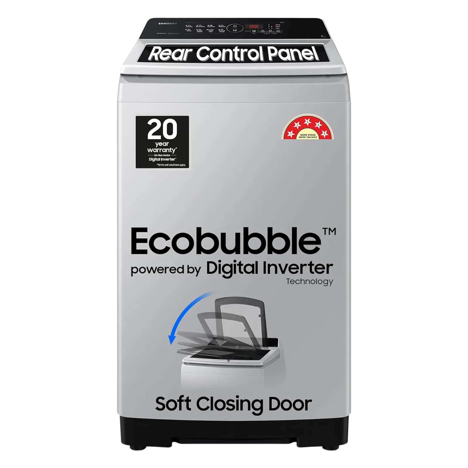 SAMSUNG 7 Kg 5 Star Inverter Fully Automatic Top Load Washing Machine (WA70BG4441YYTL, Ecobubble, Lavender Grey) Croma sale
