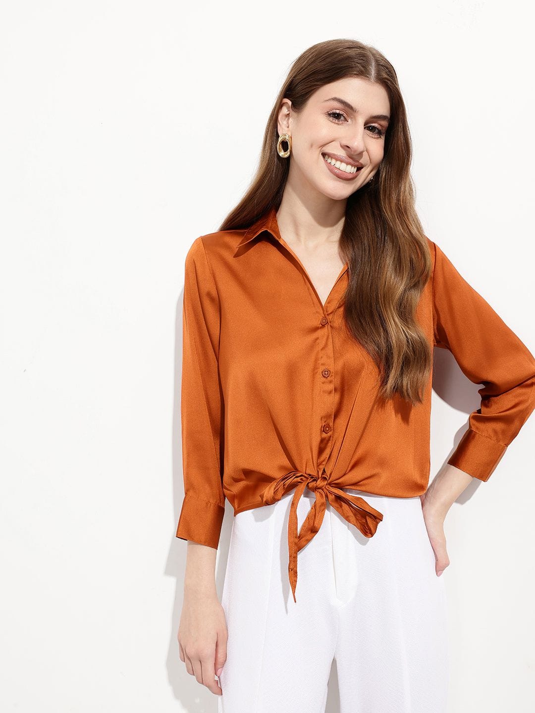 DressBerry X fwd Tie Detail Satin Shirt Myntra sale