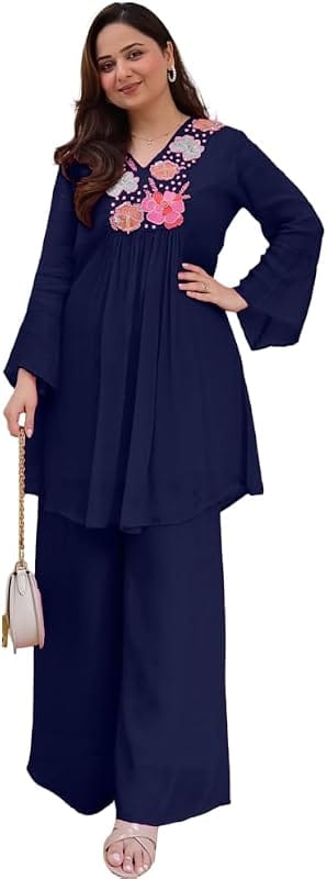 Biba Embroidered Top and Palazzo Pants Set