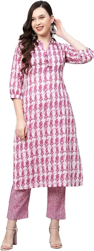FASHOR Women's Embroidered Straight Kurta Dress