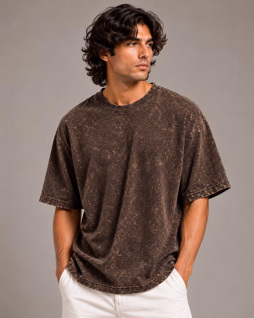 Buda Jeans Co Men Washed Oversized Fit T-Shirt, Coffee AJIO sale