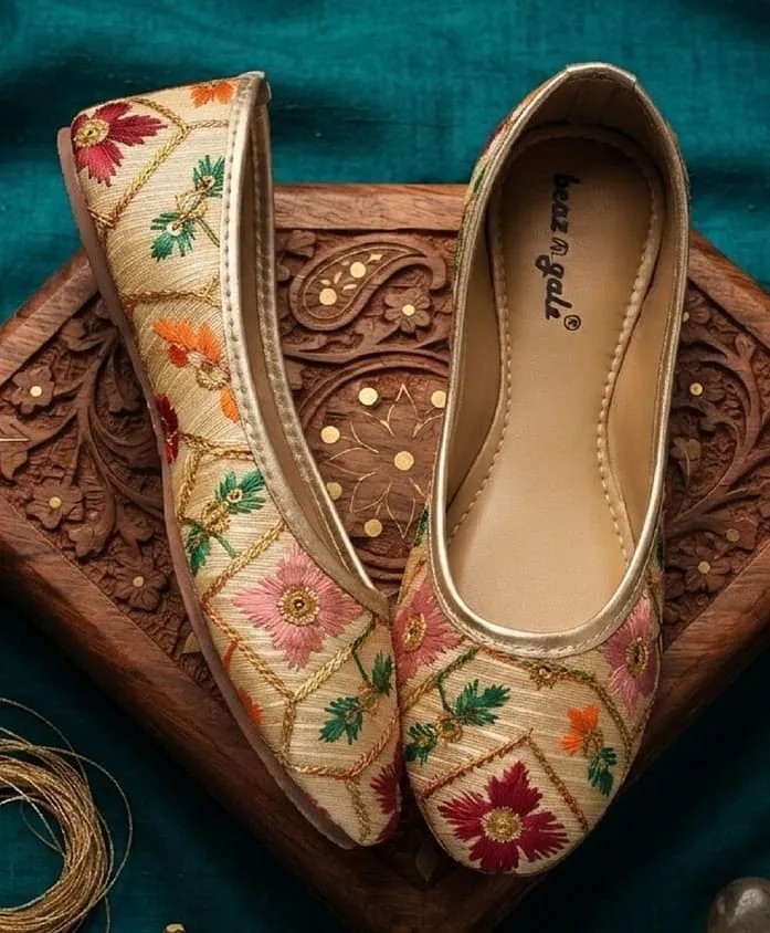 boyz n galz Floral Thread Work Mojaris, Gold FirstCry sale