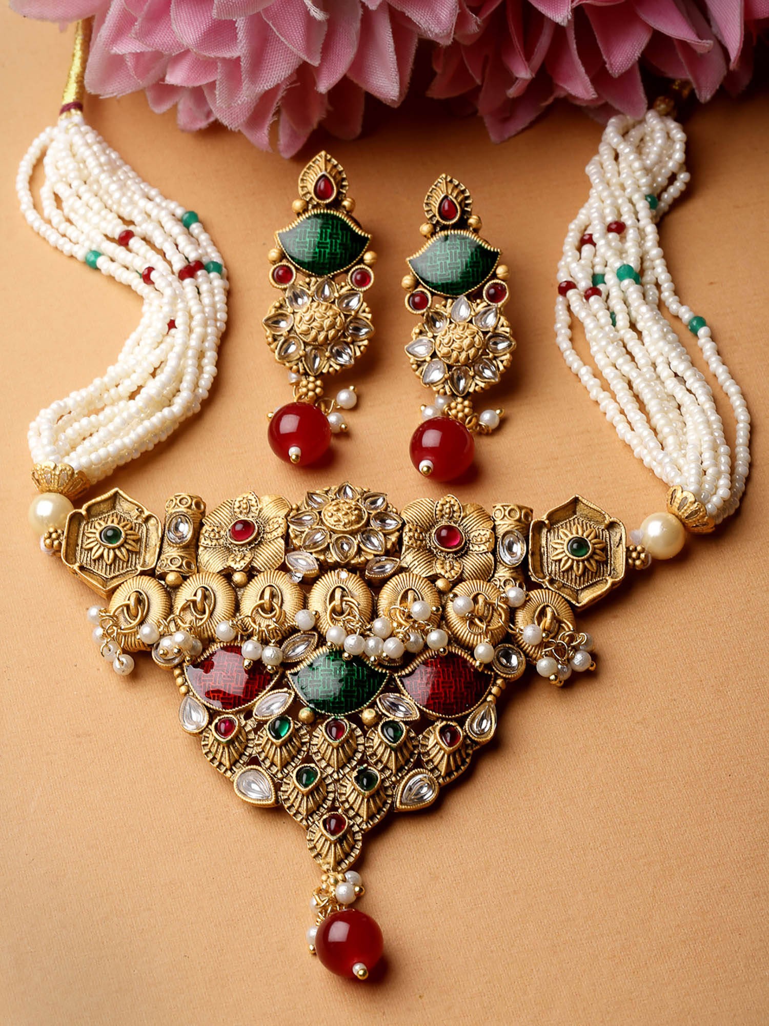 ADIVA Kundan, Pearl and Meenakari Jewellery Set Nykaa Fashion sale