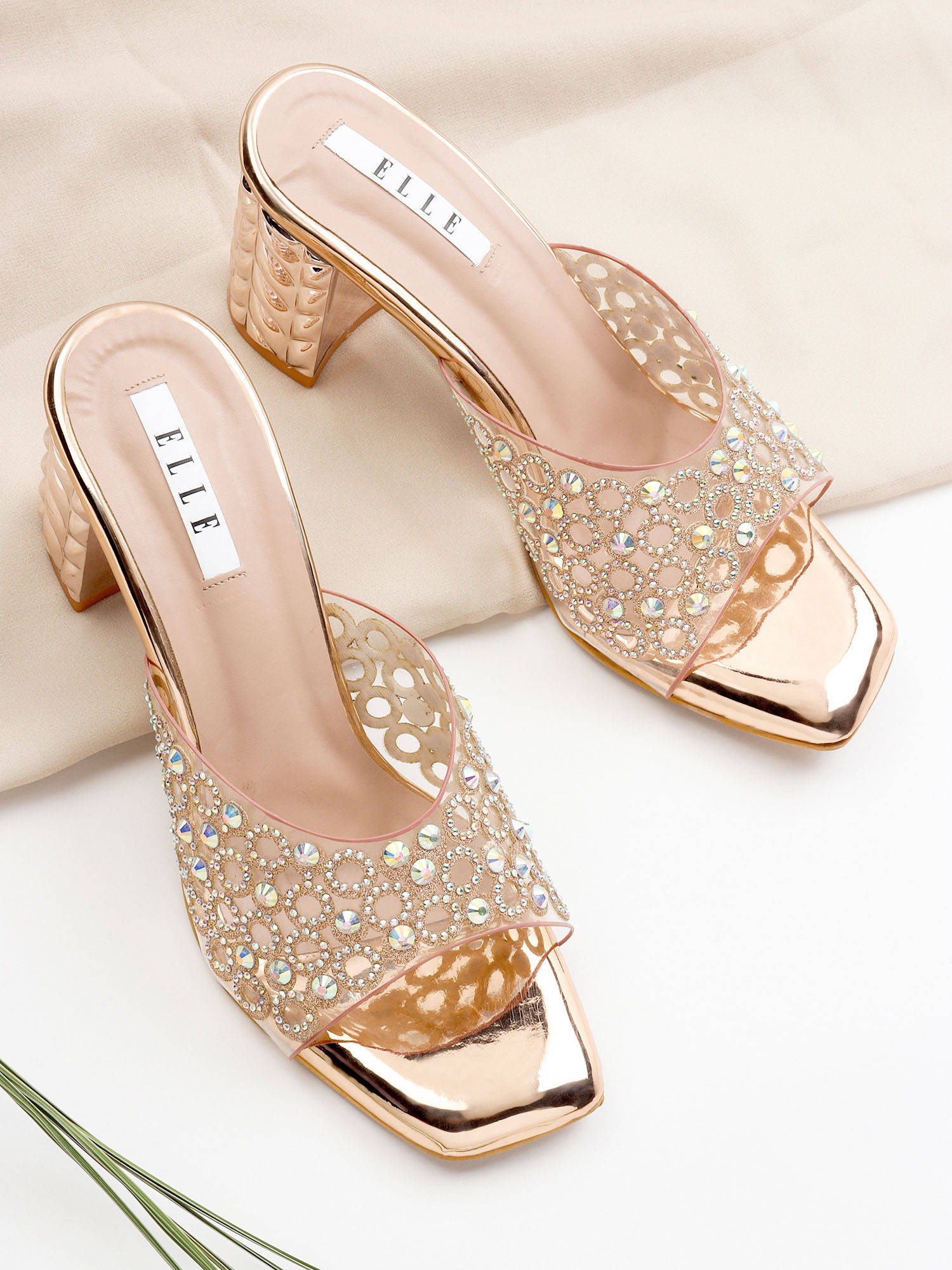 ELLE Gold Embellished Slip-On Sandals Nykaa Fashion sale