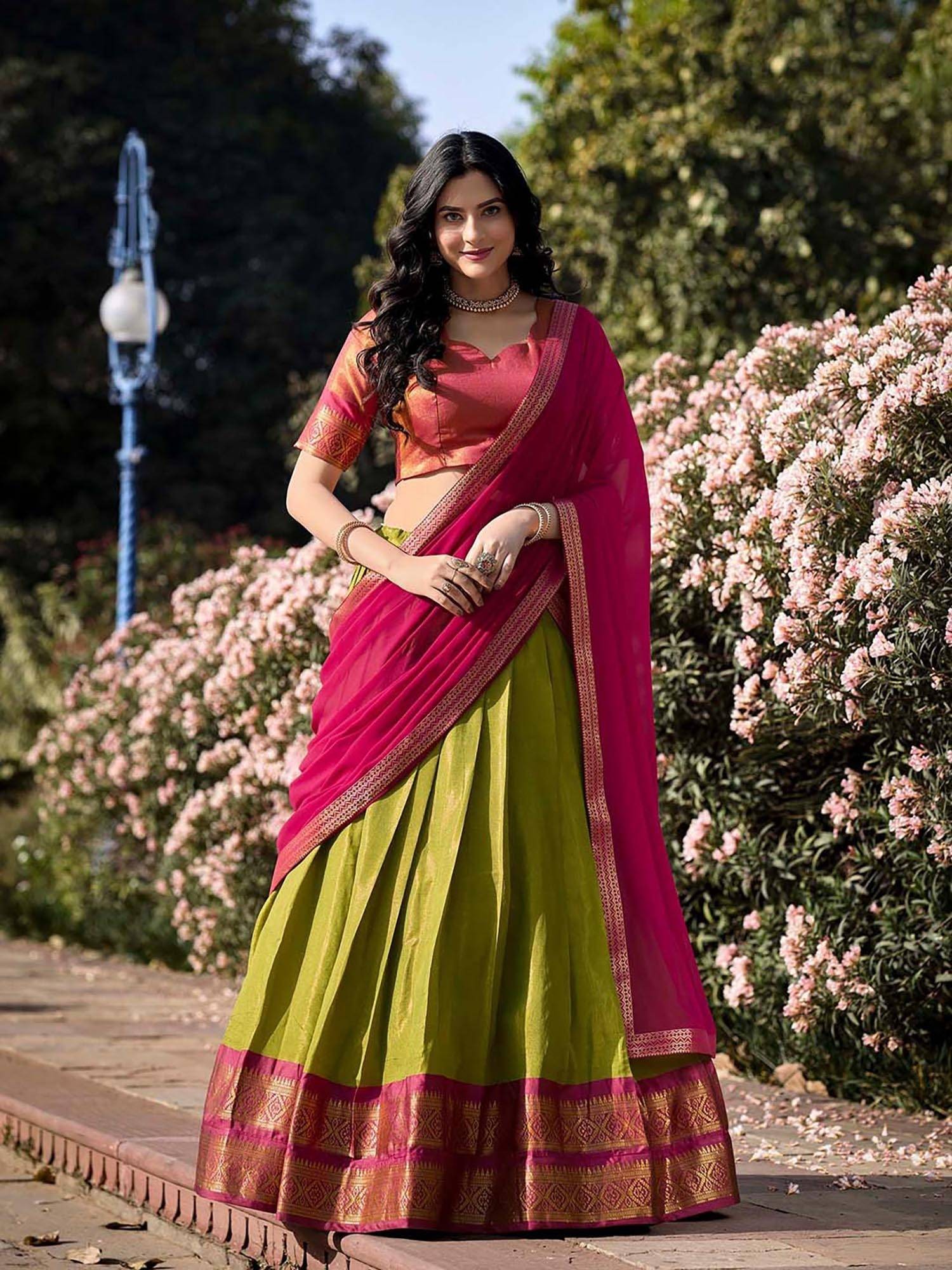 JATRIQQ Green Kanchipuram Silk Lehenga with Blouse Piece Nykaa Fashion sale