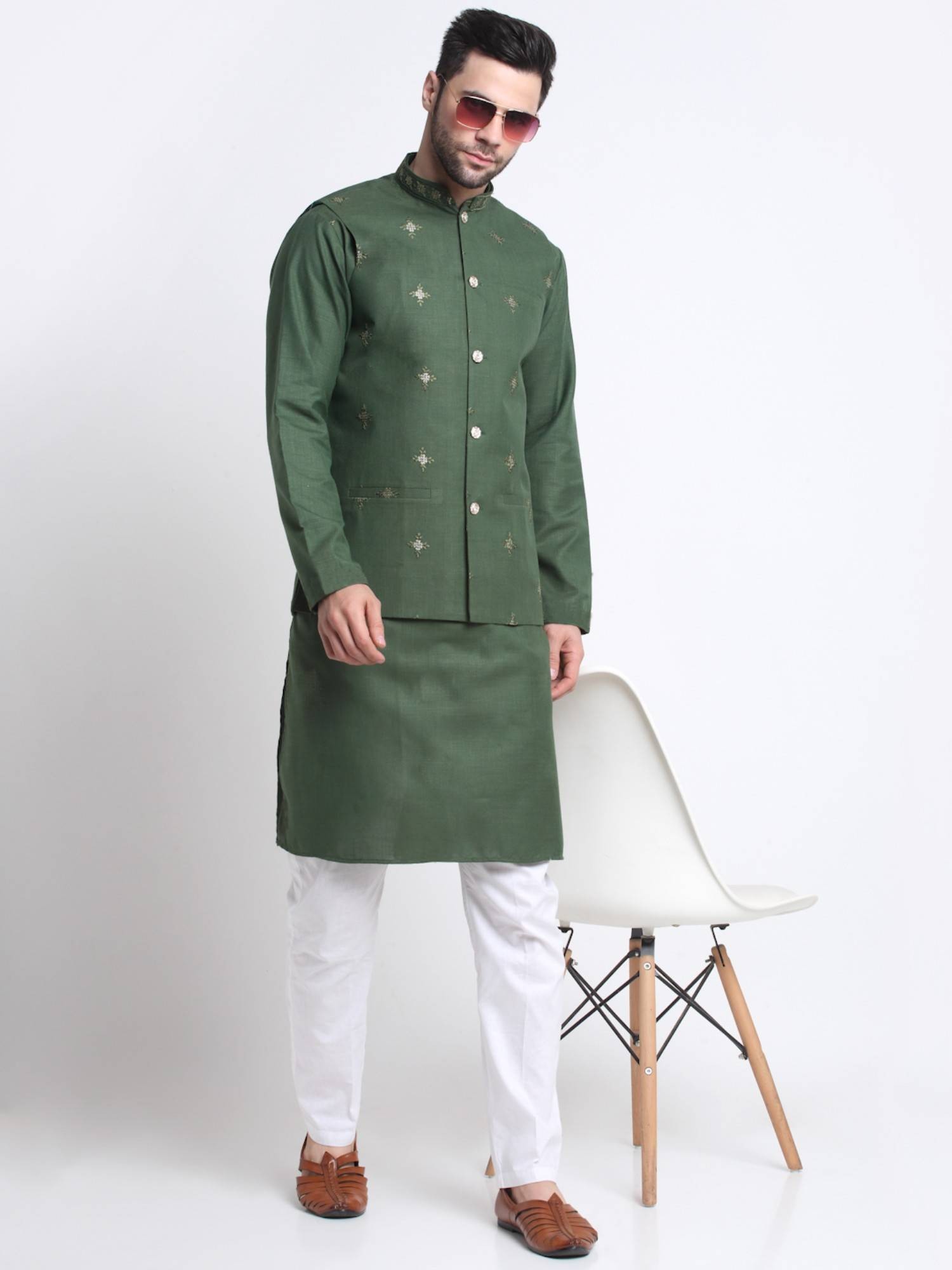 Kraft India Men's Green Kurta and White Pyjama Set Nykaa Fashion sale