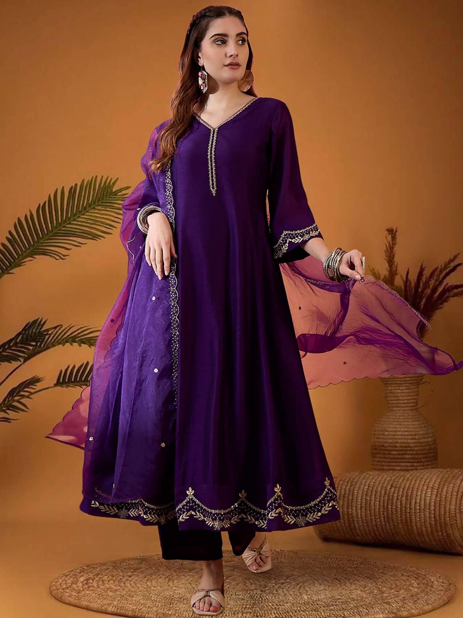 KVS FAB Purple Silk Blend Zari Kurta Set Nykaa Fashion sale