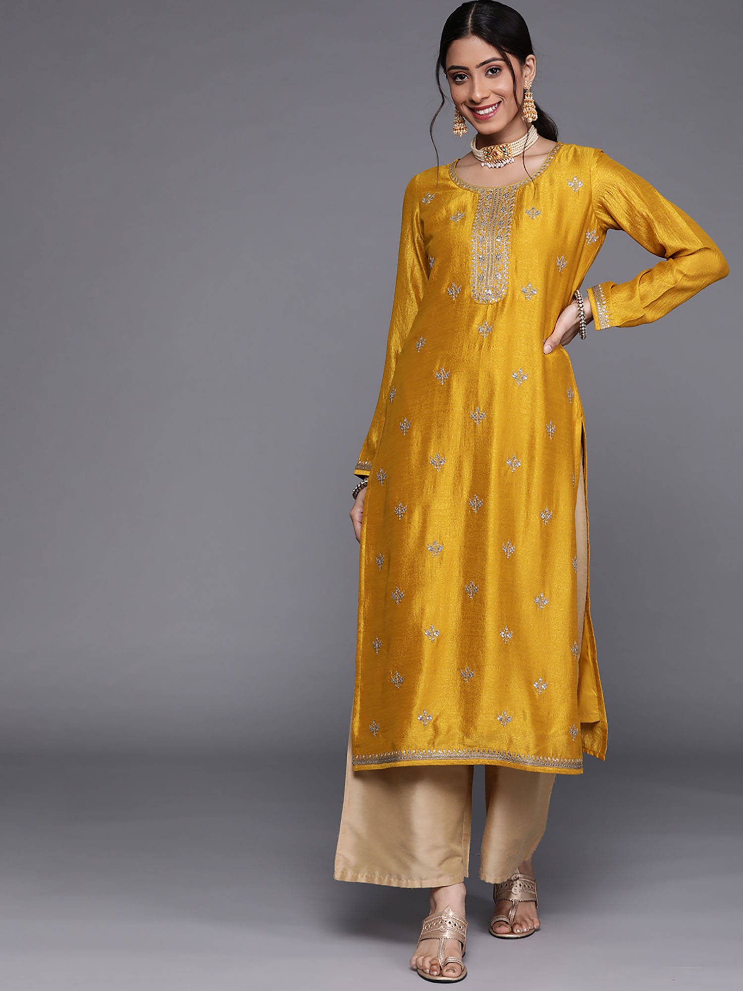 Libas Yellow Silk Blend Zari Yoke Kurta Nykaa Fashion sale