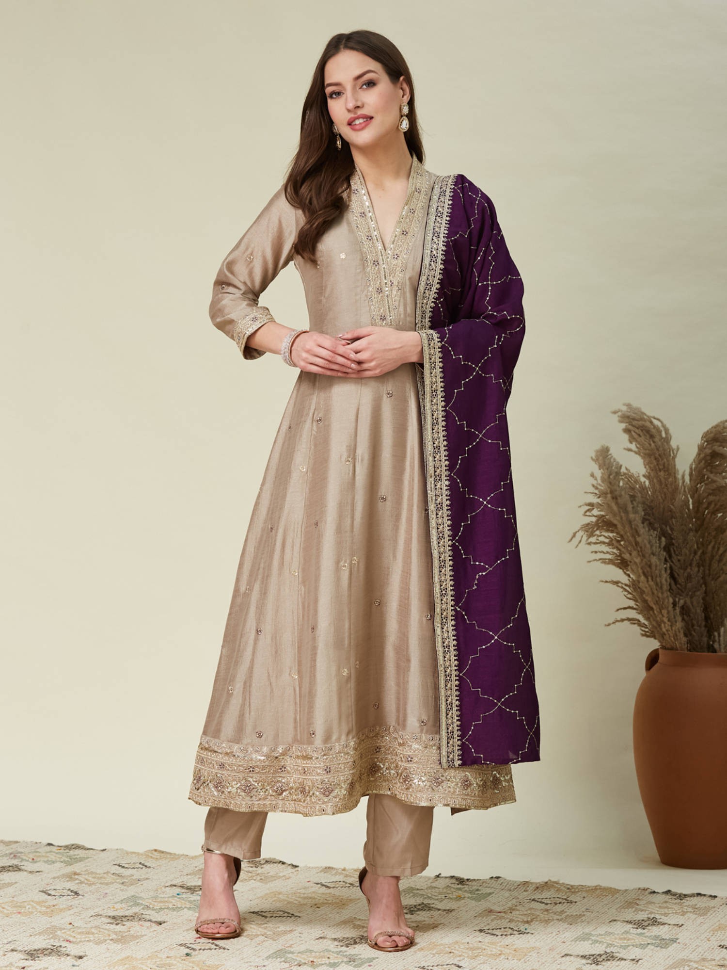 MOKOSH Grey Embroidered Silk Anarkali Set Nykaa Fashion sale