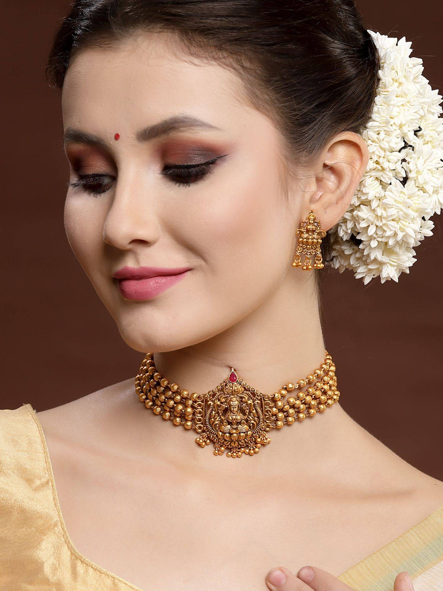 PANASH Antique Gold-Plated Temple Choker Set Nykaa Fashion sale