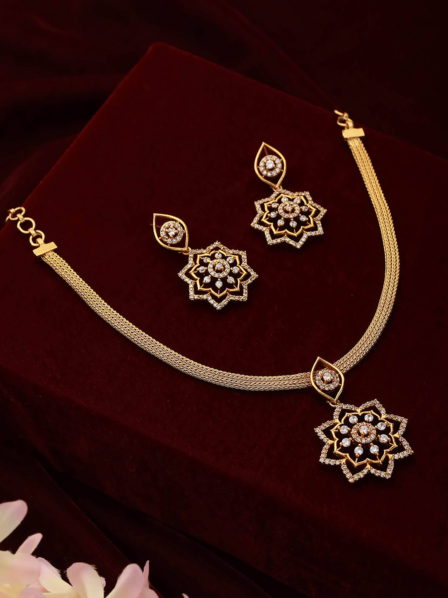 Saraf RS Gold-Plated CZ Floral Locket Set Nykaa Fashion sale