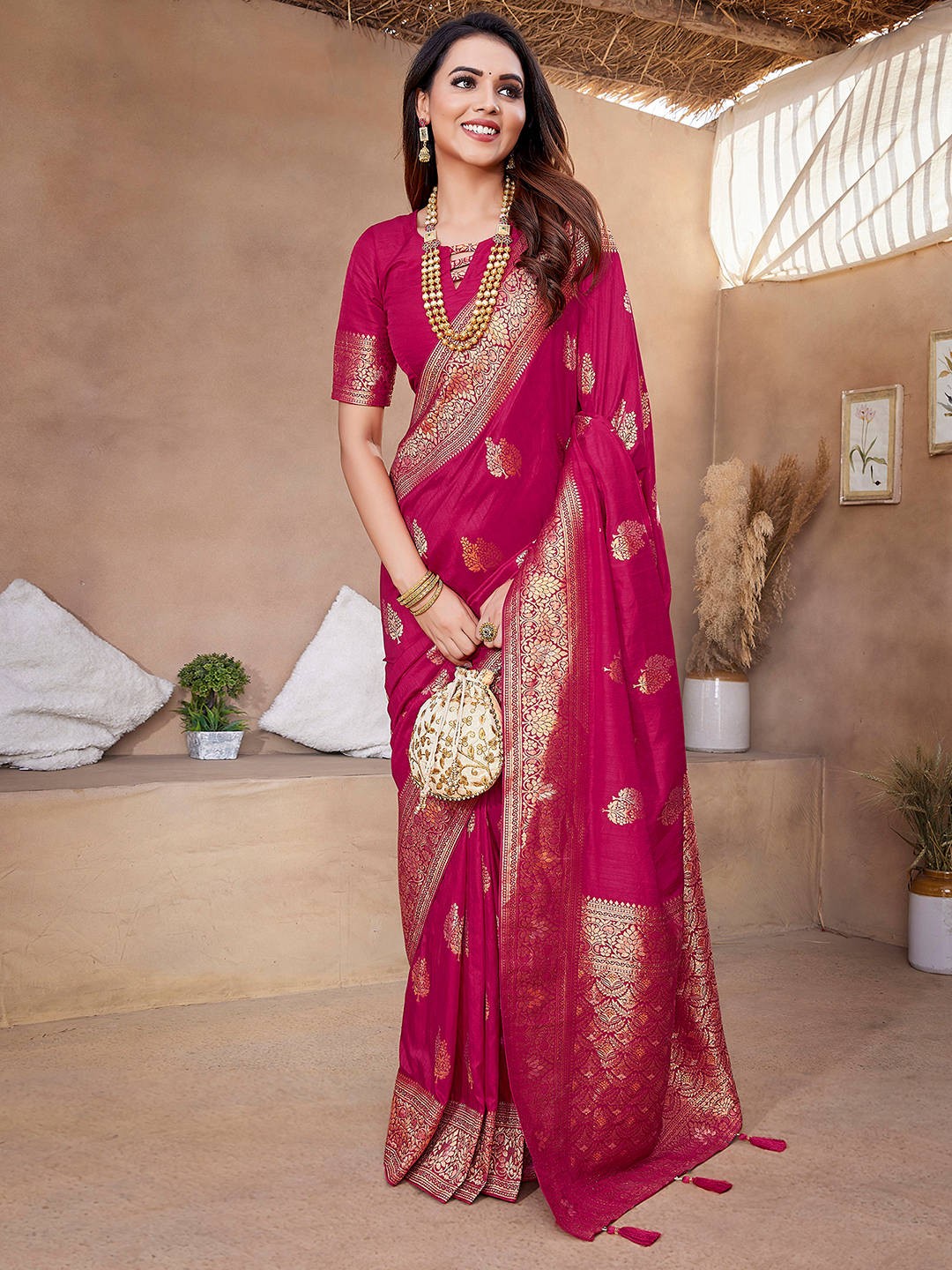 SATRANI Pink Woven Silk Blend Saree Nykaa Fashion sale