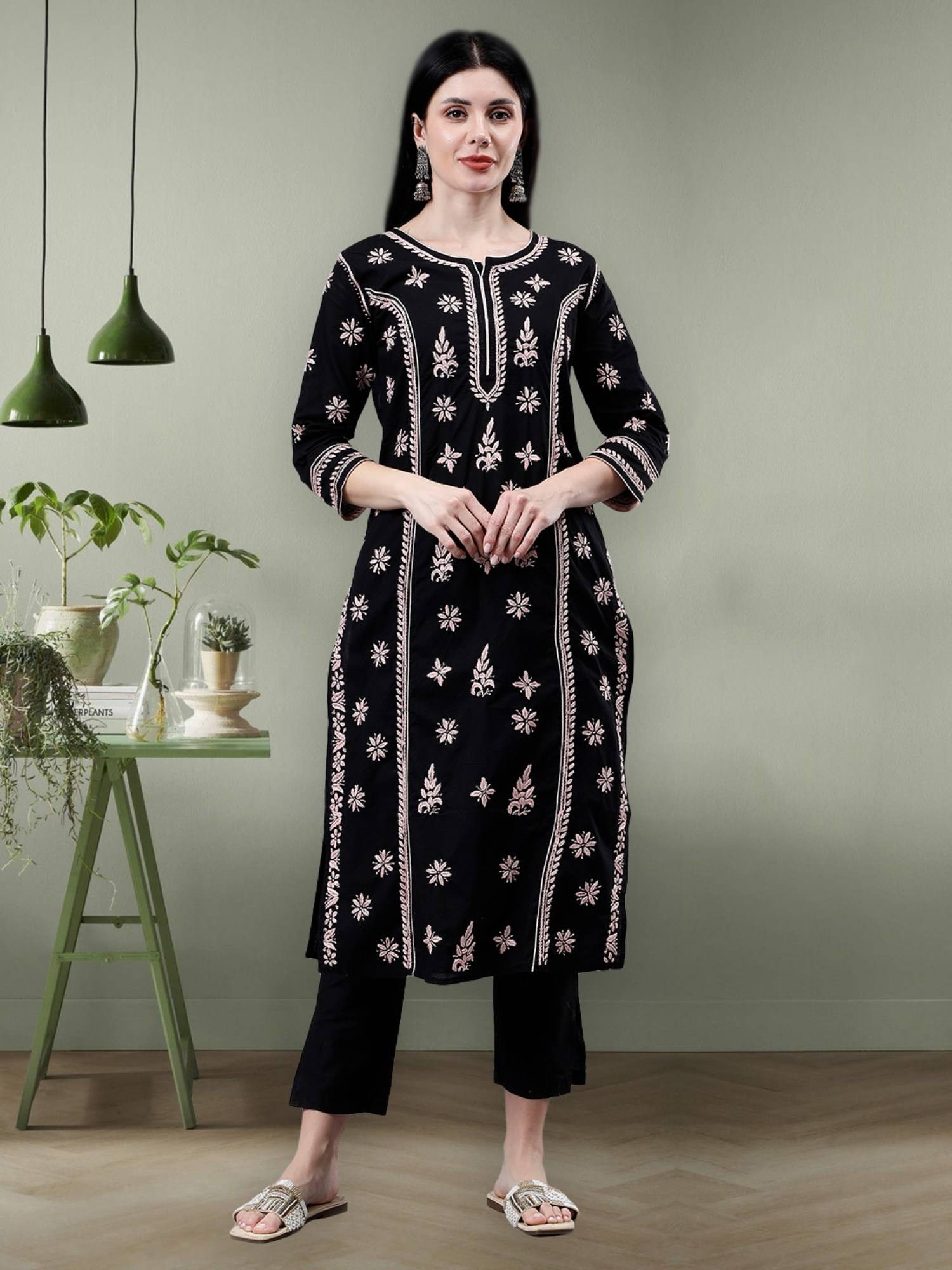 Seva Chikan Black and Peach Hand-Embroidered Chikankari Kurta Nykaa Fashion sale