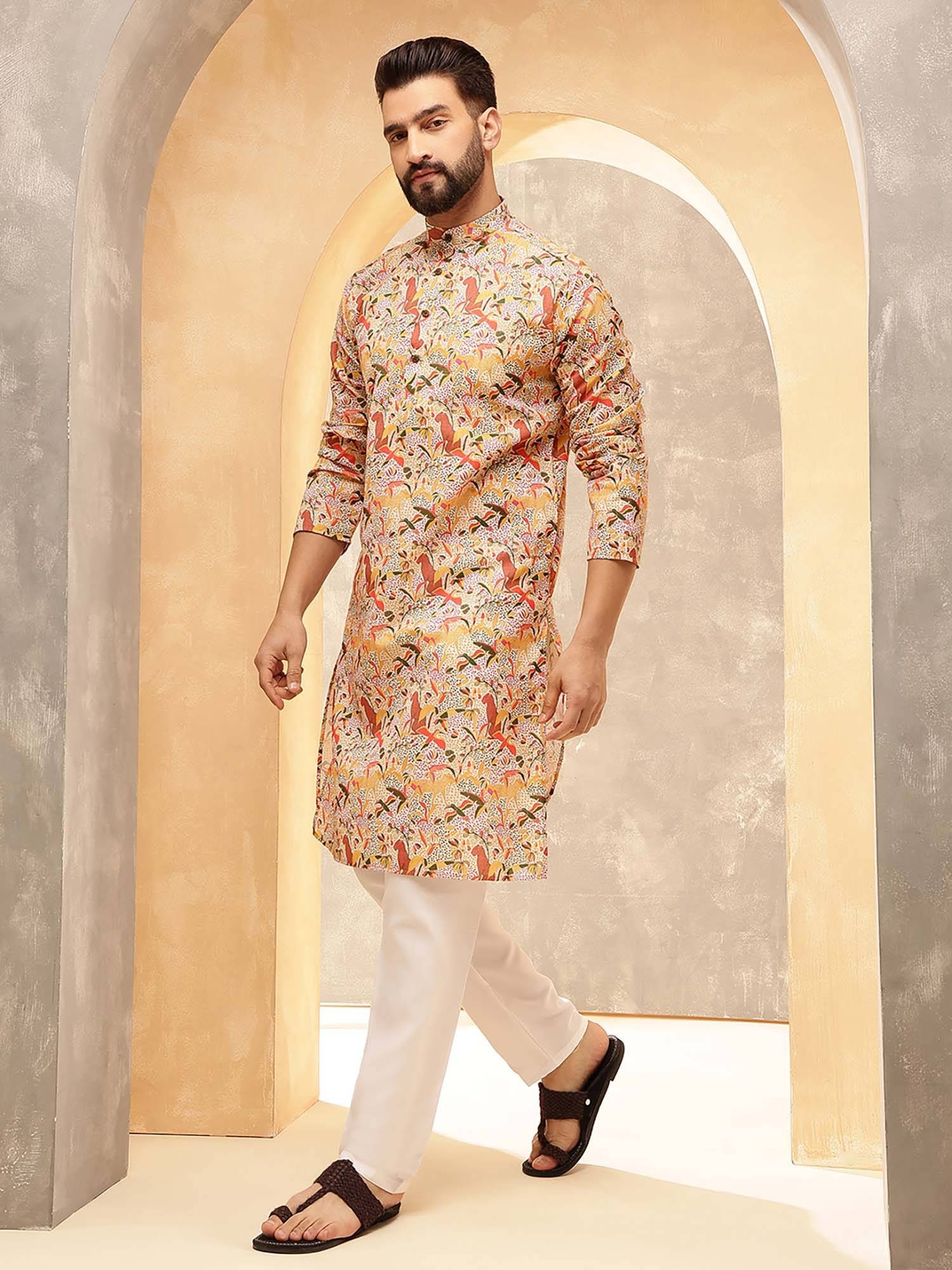 SOJANYA Men's Cotton Linen Kalamkari Kurta Nykaa Fashion sale