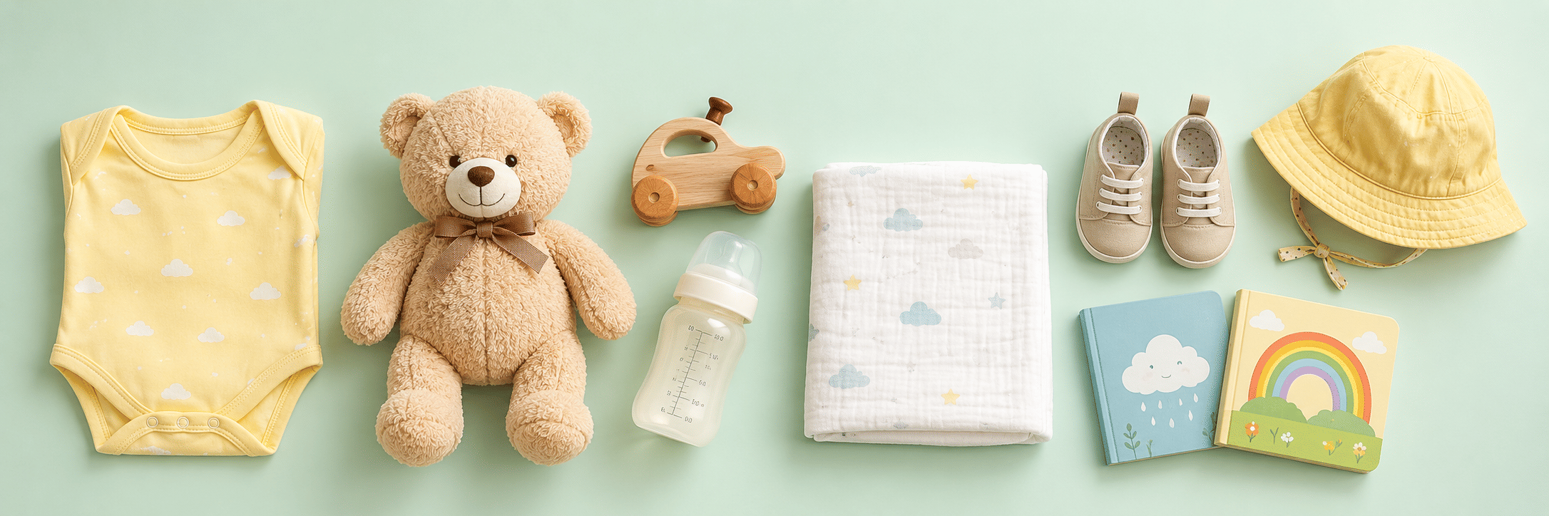 FirstCry India — Monsoon Baby Essentials Onesie Toy Flat Lay June 2026