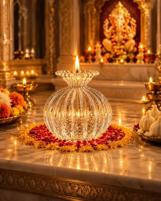 SKINTEGRA Modak Diya Luxury Glass Oil Lamp Glass Diya For Diwali Decor For Akhand Jyoti Glas Flipkart sale