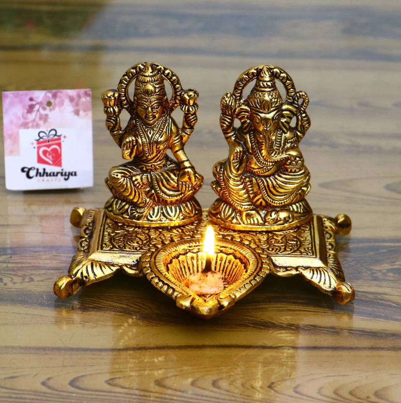 Chhariya Crafts Laxmi Ganesh With Diya Statue Idol Murti in Metal Decorative Showpiece - 15 Flipkart sale