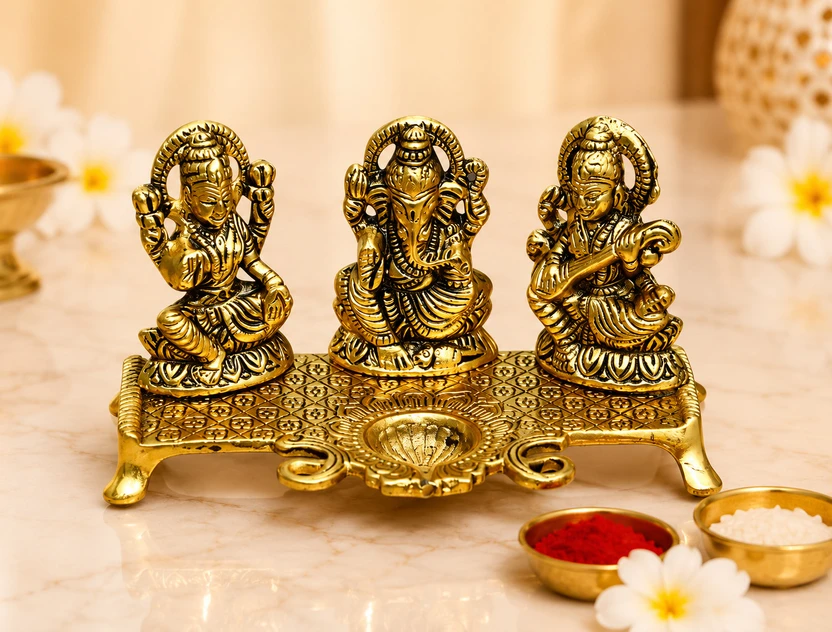 Chhariya Crafts Laxmi Ganesh Saraswati With Diya Decorative Showpiece - 19 cm Flipkart sale