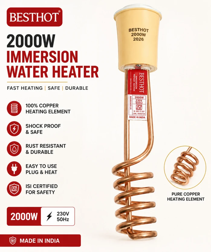 BESTHOT 2000W Immersion Water Heater Rod | Shock Proof | ABS Body with Bucket Clip 2000 W Sh Flipkart sale