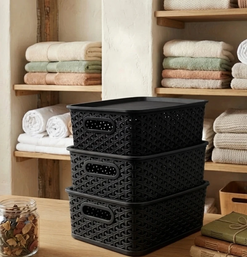 senoprime Multipurpose Plastic Storage Baskets Set of 3 with Lid for Clothes Toys Storage Bo Flipkart sale