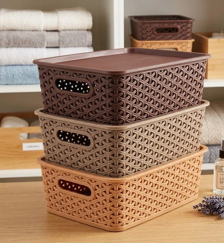 senoprime Storage Organizer Basket Set of 3 Plastic Boxes with Lid for Home Use Storage Box Flipkart sale