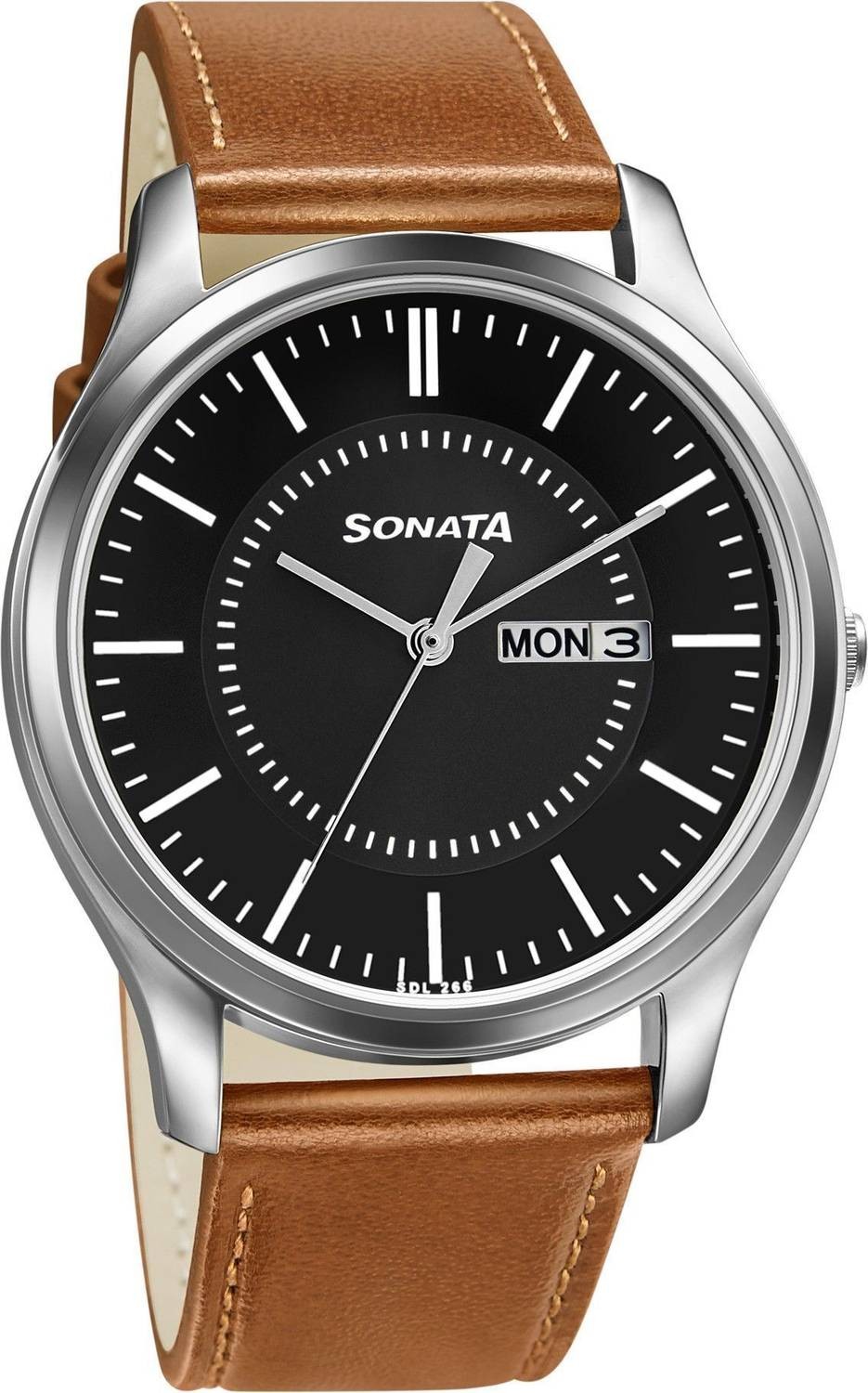 Sonata Essentials Black Dial Tan Leather Watch (77082SL08W) Flipkart sale