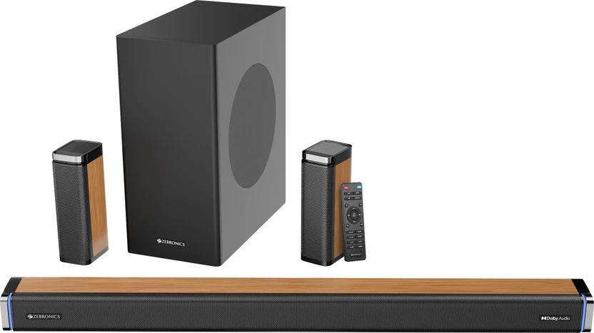 ZEBRONICS Juke Bar 9530 Dolby Audio Wired Subwoofer & Dual Rear Satellites, Wooden Finish 550 W Flipkart sale
