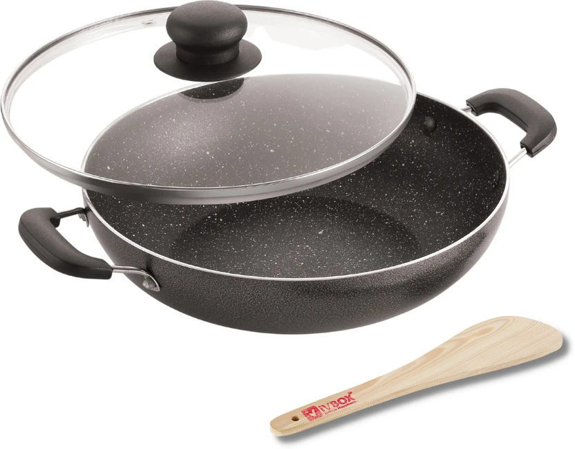 iVBOX induction-Base 24cm Non Stick with Glass Lid Kadhai 24 cm diameter with Lid 2 L capacity Flipkart sale