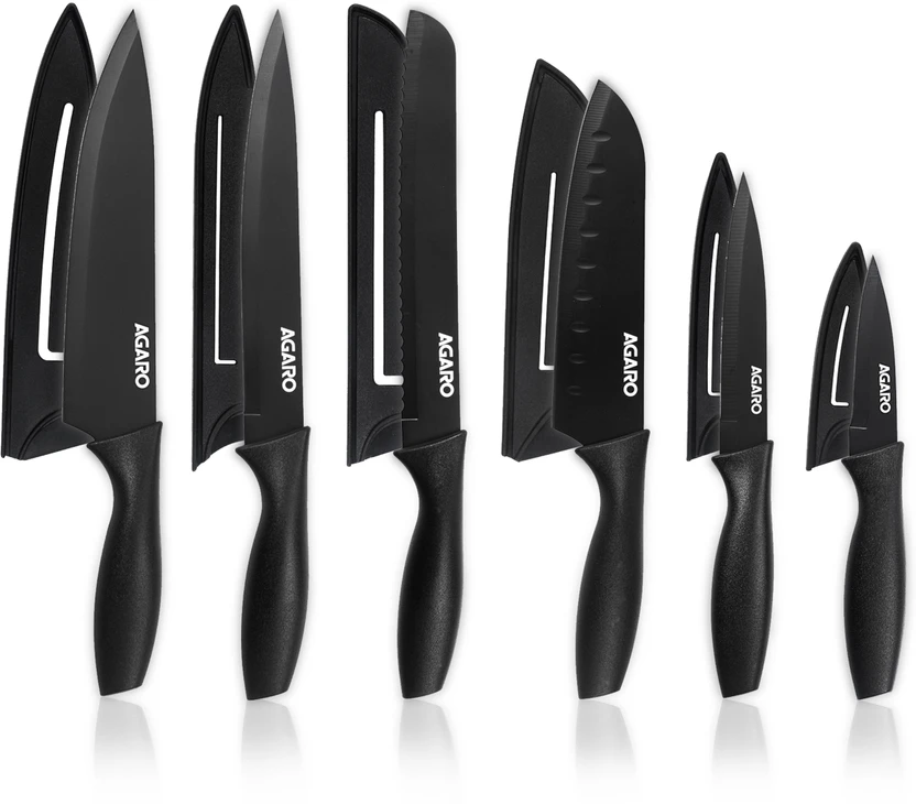 AGARO 6 Pc Stainless Steel Knife Set Royal Kitchen Knife With Covers, Black Coated Chef knife,  Flipkart sale
