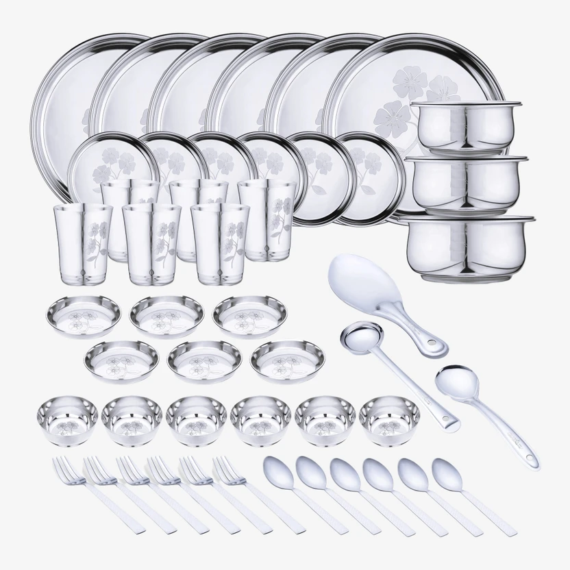 LIMETRO STEEL Pack of 51 Stainless Steel Laser Printed Flawer Design (Serves 6) Dinner Set Flipkart sale