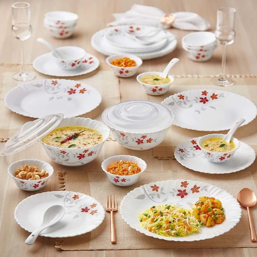 Larah by Borosil Pack of 34 Opalware 34 N D/SET ROSALIE GALAXY Dinner Set Flipkart sale