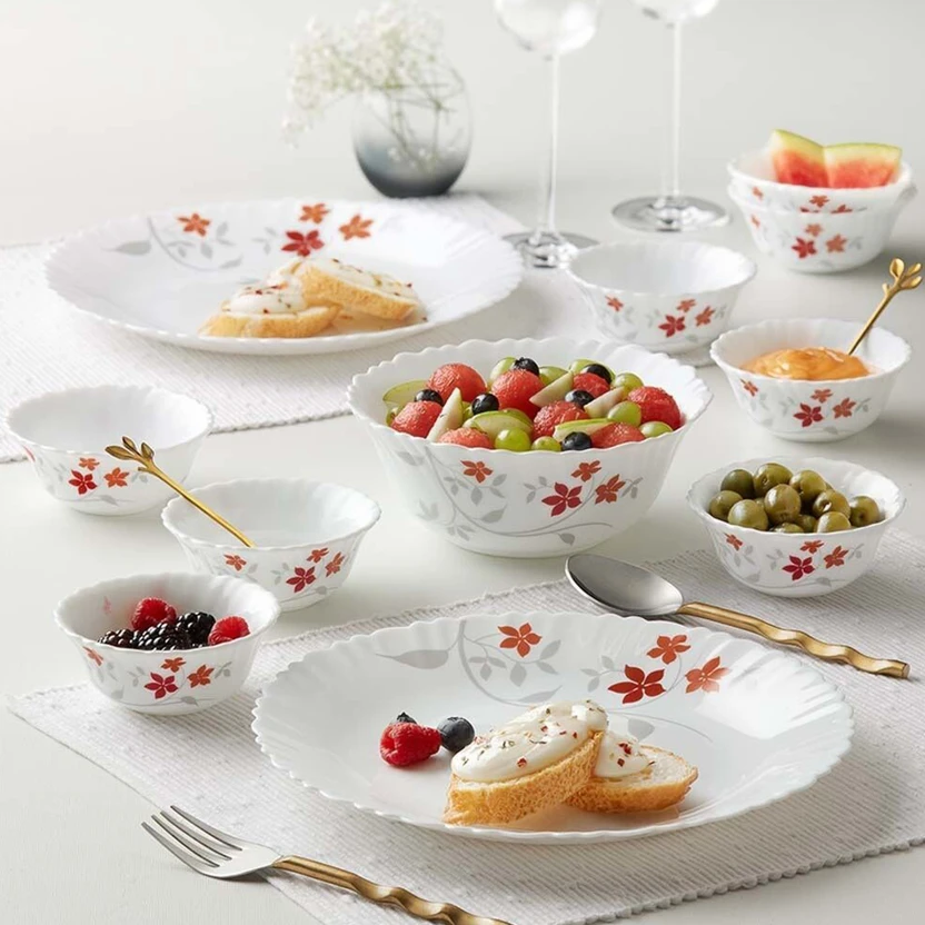 Larah by Borosil Pack of 17 Opalware Rosalie Galaxy Series Crockery for Dining & Gifting Dinner Flipkart sale