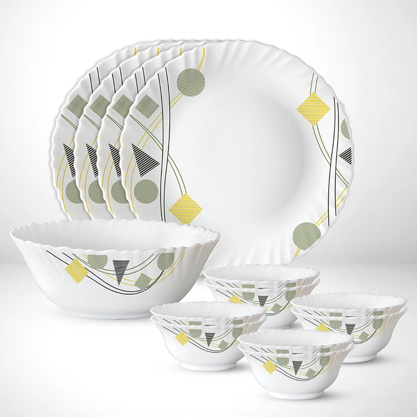 Larah by Borosil Pack of 13 Opalware Galaxy Series Florence 13 pcs Dinnerset, Opalware Crockery Flipkart sale