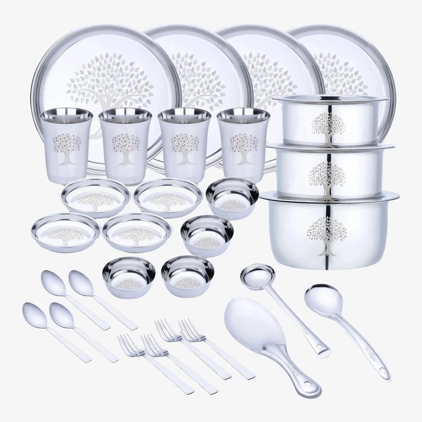 LIMETRO STEEL Pack of 33 Stainless Steel Laser Printed Serves 4 Dinner Set Flipkart sale