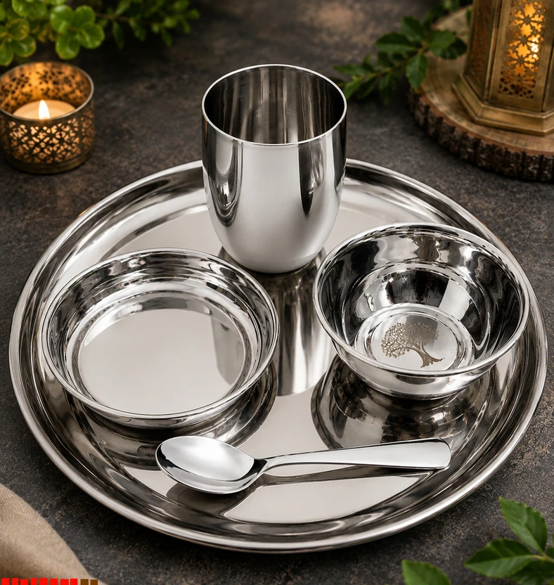 BZILO Pack of 5 Stainless Steel Premium 5 pcs Stainless Steel Dinner Set Mirror Finish Silver D Flipkart sale