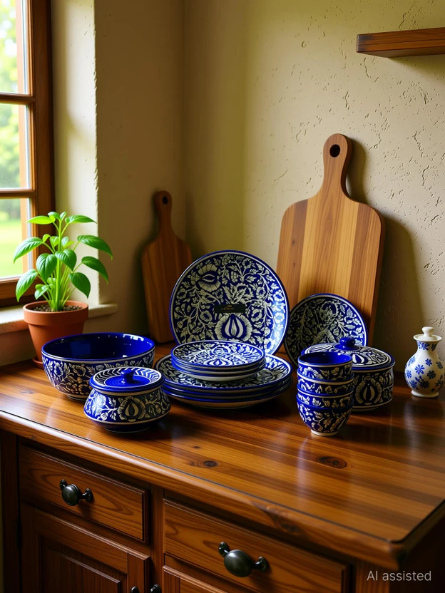 caffeine Pack of 15 Ceramic Handmade Blue Mughal Dinner Set Dinner Set Flipkart sale