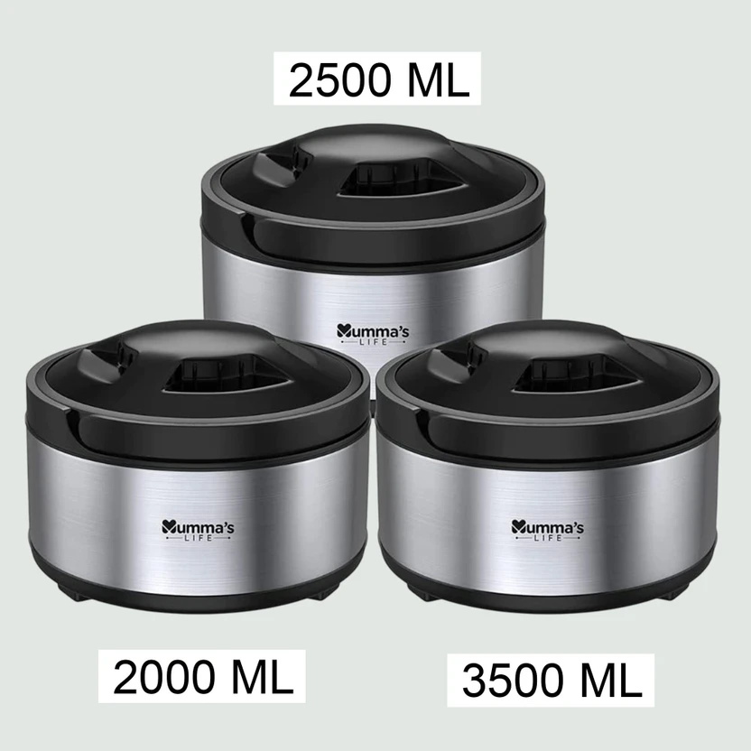 Mumma's LIFE Stainless Steel Thermosteel Casserole Set for Kitchen|2000 ml, 2500 ml, 3500 ml Th Flipkart sale