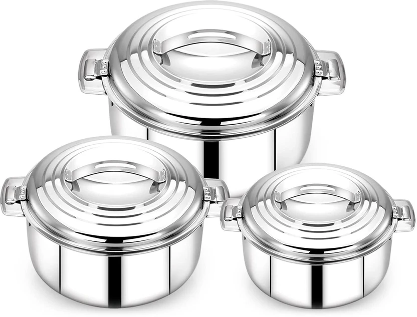 MITHALI Mithali � Steel Double Insulated Hot Pot Thermoware Casserole Pack of 3 Cook and Serve Flipkart sale