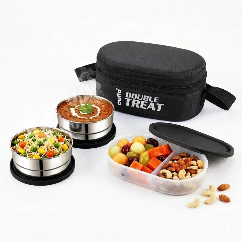 cello Double treat Lunch Box - 3 container 3 Containers Stainless Steel, Plastic Office Lunch B Flipkart sale