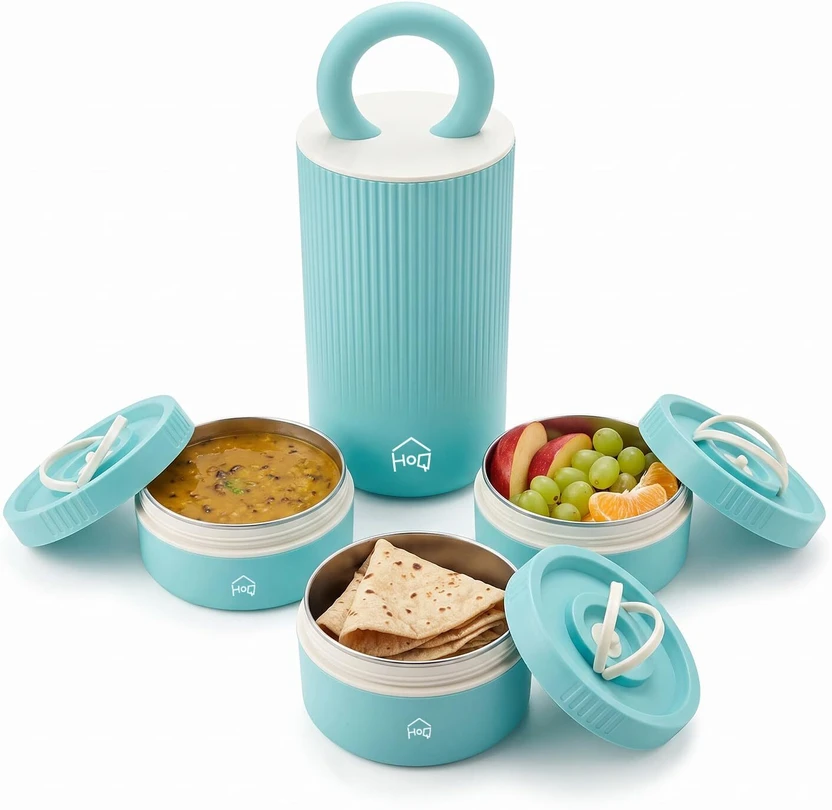 HOUSE OF QUIRK 1400ml Steel Portable Stackable Insulated Lunch Box for Office, School – 3-Tier Flipkart sale