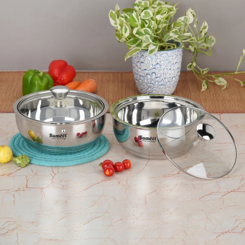Sumeet Stainless Steel Double Wall Insulated Hot Gravy Pot Casserole with Glass Lid Pack of 2 T Flipkart sale