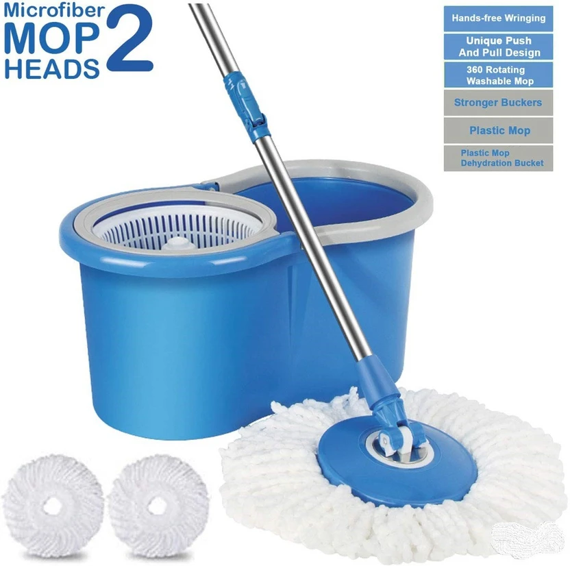 GTE Spin Floor Cleaning Easy Bucket Pvc Mop With 2 Microfiber Heads Mop Set Flipkart sale