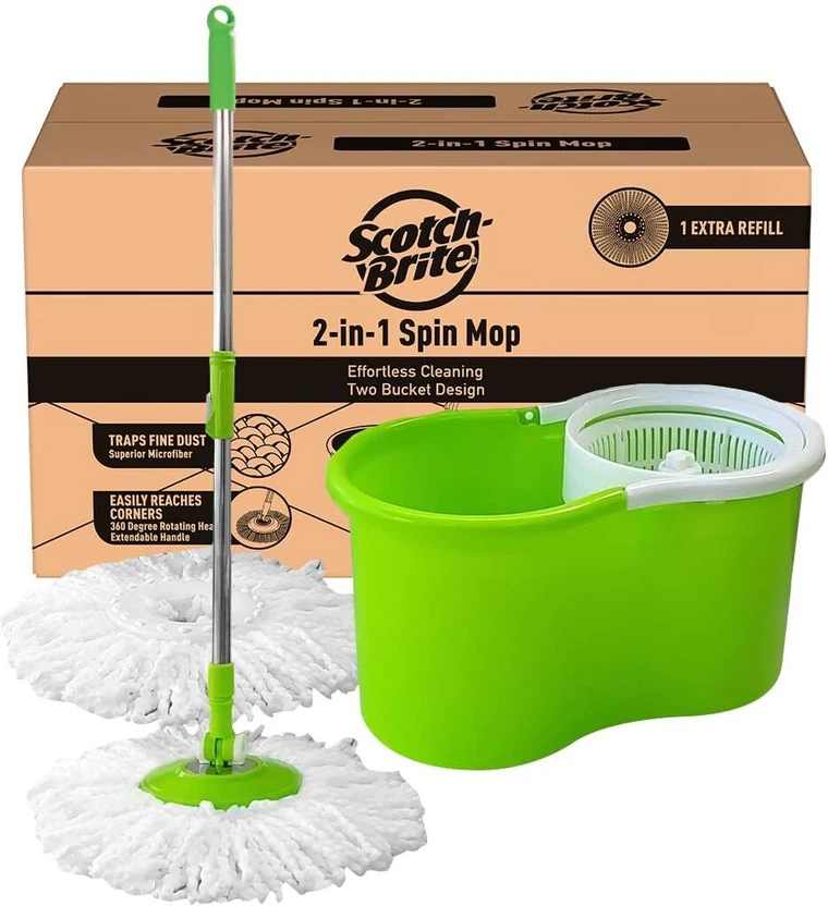 Scotch-Brite 2-in-1 Bucket Spin Mop (2 Refills, 4 Pcs) Mop Set Flipkart sale