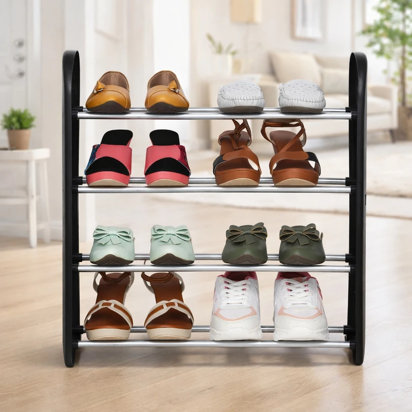 FLIPZON Multipurpose Metal & Plastic Shoe Stand (4 Shelves, 8 Pairs) Metal, Plastic Shoe Sta Flipkart sale