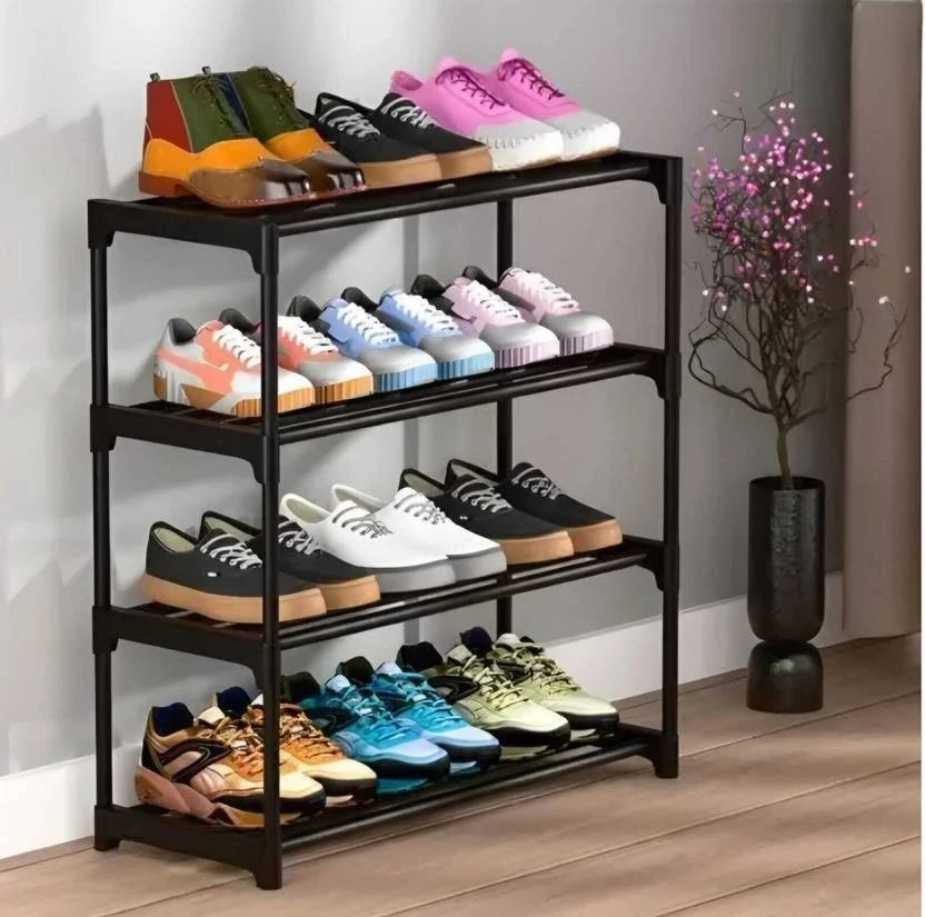 YASHVI New White-Black Shoe Racks 4 layer Plastic, Metal Shoe Stand Flipkart sale