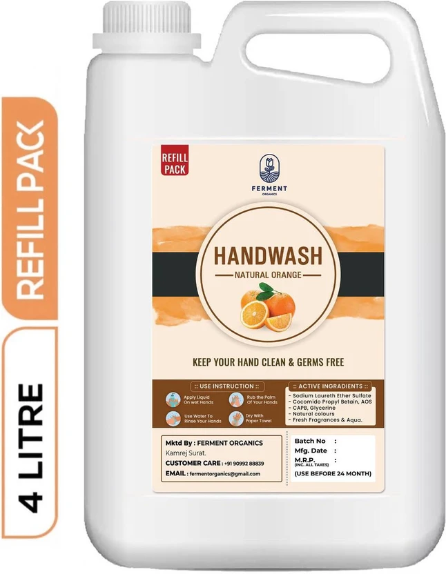 FERMENT ORGANICS Zesty Orange Handwash 4L Refill | Citrus Fresh Bulk Jug & Gentle Care Hand Flipkart sale