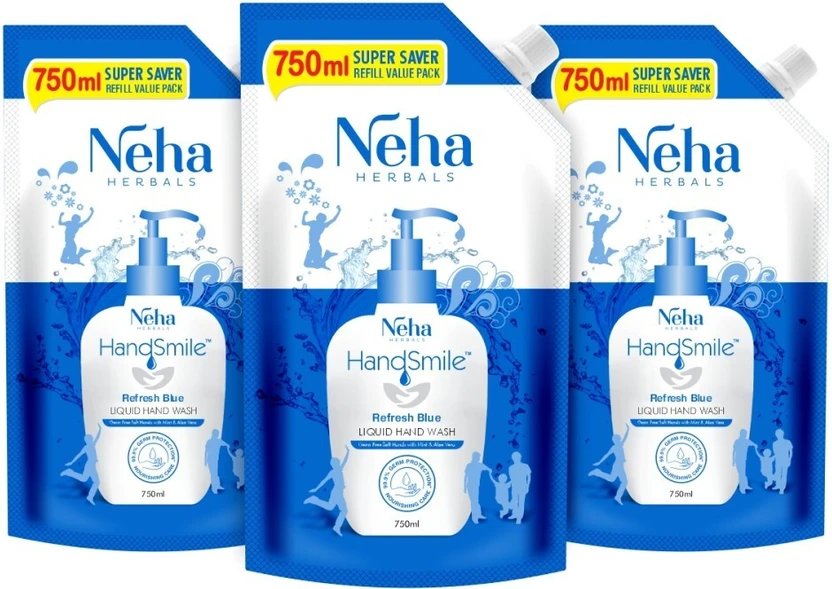 Neha Herbals Blue Handsmile Handwash - 750 ml (Pack of 3) Hand Wash Refill Pouch Flipkart sale