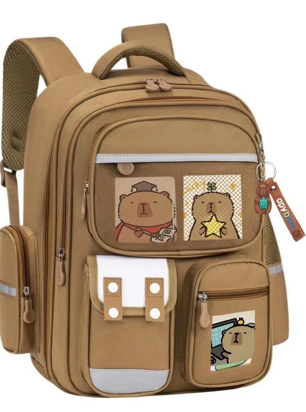 sannidhi Capybara Backpack with 6 Badges Cute Bag Charm Multi Compartment Kawaii Backpack 6. Flipkart sale
